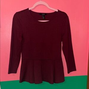 Forever 21 Dark Red Long Sleeve Peplum Top